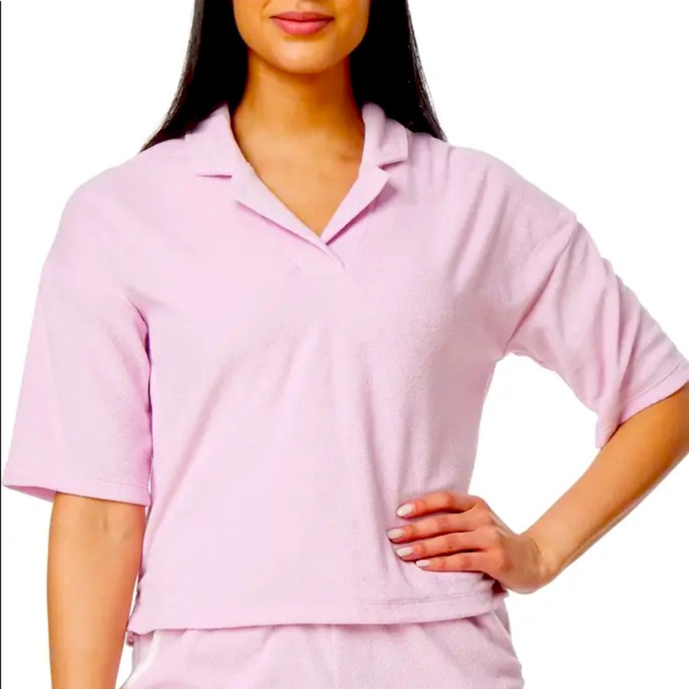 C&C CALIFORNIA Teegan Towel Terry Polo Top Purple Size S NEW